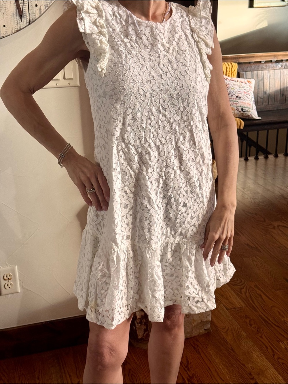 CeCe White Lace Ruffle-Sleeve Mini Dress- NWT